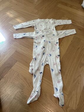 Purebaby Organic Cotton Zip Footies 2-Pair Set 6-12M